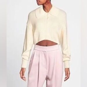 NWT We Wore What Cream Collared Cropped Sweater sz X-Large